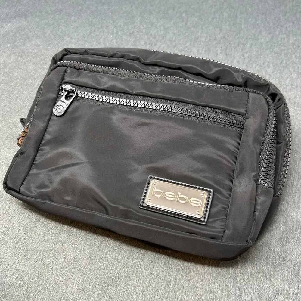 Bebe Black Nylon Belt Bag Fanny Pack Multi Pocket Crossbody Sling Travel 34-46